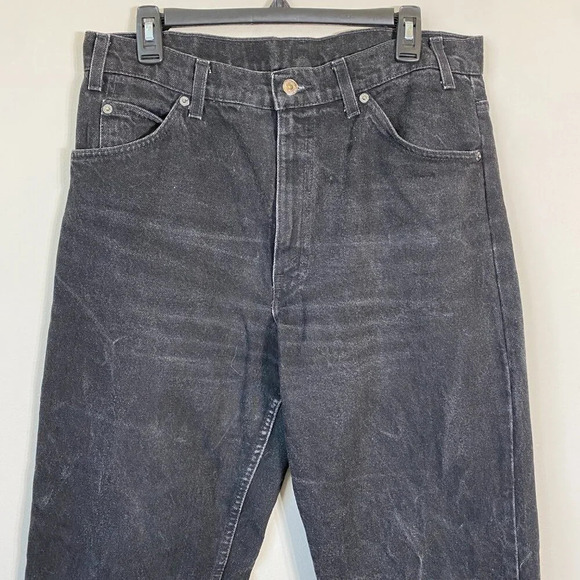 Vintage Levis 550 Orange Tab Denim Jeans Relaxed Fit Men's 34x32 Black Raw Hem - Picture 6 of 13